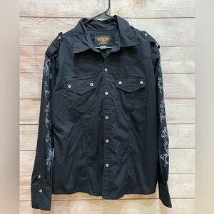 EL GENERAL WESTERN SHIRT IN BLACK WITH CROSS AND FLEUR DE LIS‎